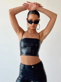 Princess Polly Julieta PU Top Black