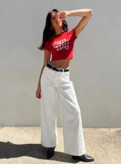 Princess Polly Patridge Wide Leg Jeans White