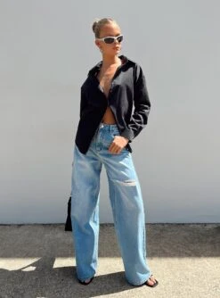 Princess Polly Beale Wide Leg Jeans Mid Wash Denim