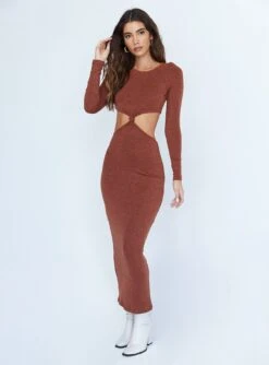 Princess Polly Luca Long Sleeve Maxi Dress Brown