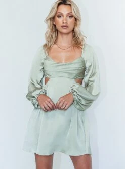 Princess Polly Ashli Long Sleeve Mini Dress Green