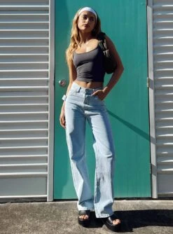 Princess Polly Morala Wide Leg Cargo Jeans Light Wash Denim