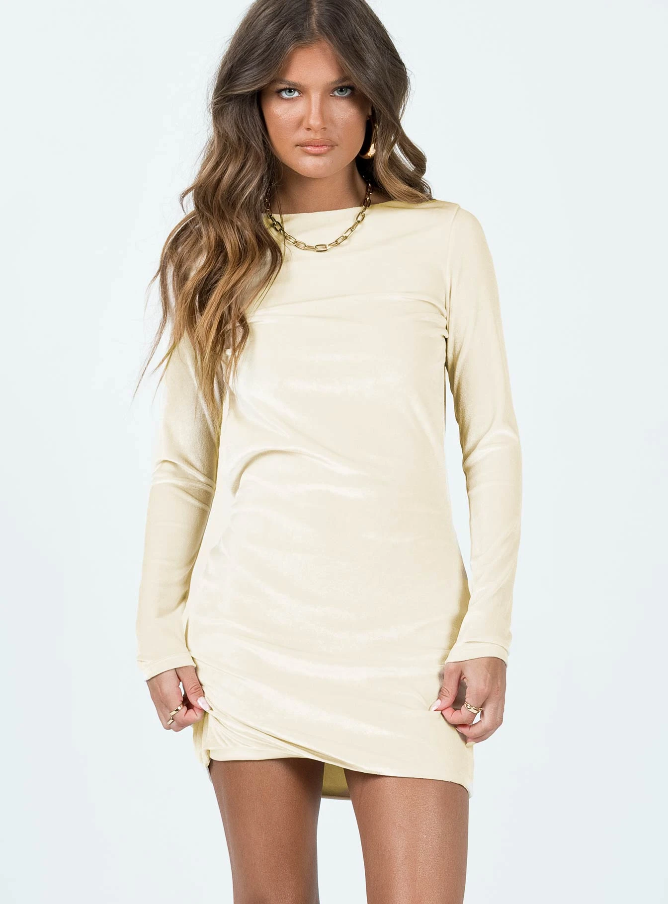 Princess Polly Chalene Velour Mini Dress Cream 4 Princess Polly Chalene Velour Mini Dress Cream - Image 2
