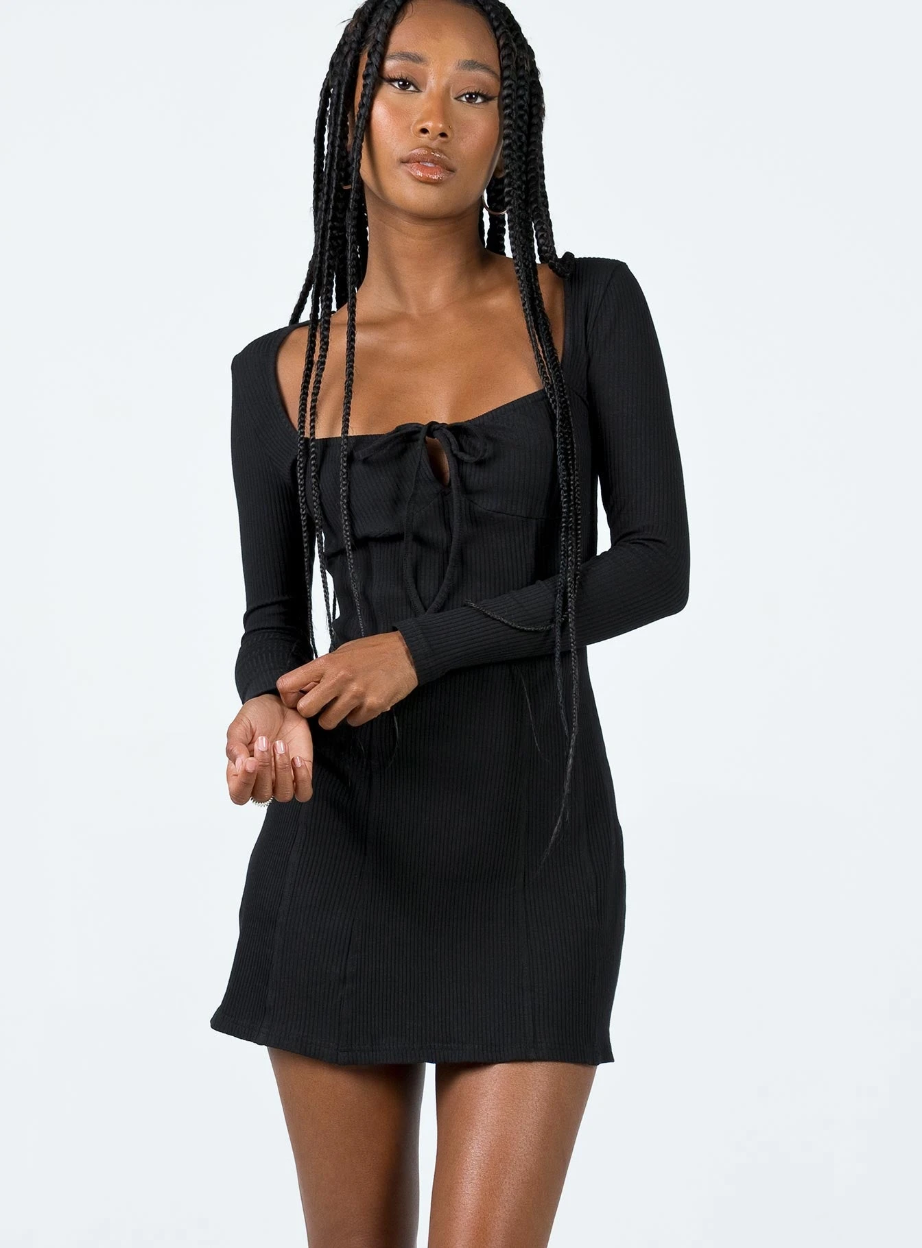 Princess Polly Normandy Long Sleeve Mini Dress Black 3 Princess Polly Normandy Long Sleeve Mini Dress Black