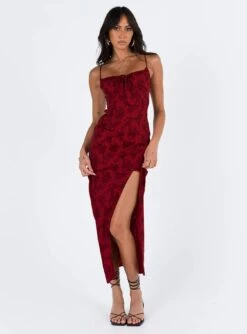 Princess Polly Noda Maxi Dress Burgundy -Polly Store 1 modelinfo josie us2 46a00427 837f 4ccf 9e86 8511aececd1c
