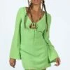 Princess Polly Denvers Long Sleeve Mini Dress Green -Polly Store 1 modelinfo lola us4 1eb794f1 4184 409a a7d2 a1b14de12fa2