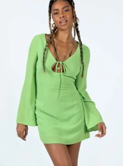 Princess Polly Denvers Long Sleeve Mini Dress Green