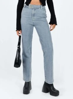 Princess Polly Ikena Straight Leg Jeans Light Wash Denim