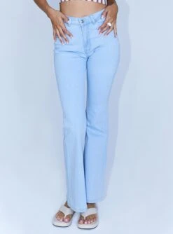 Princess Polly Highline Flare Denim Jeans Light Wash