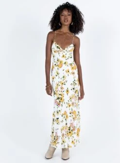 Princess Polly Lingarna Maxi Dress White / Yellow -Polly Store 2 modelinfo alexa us2 94f4fe65 6c23 446d 801d a0f36da96857