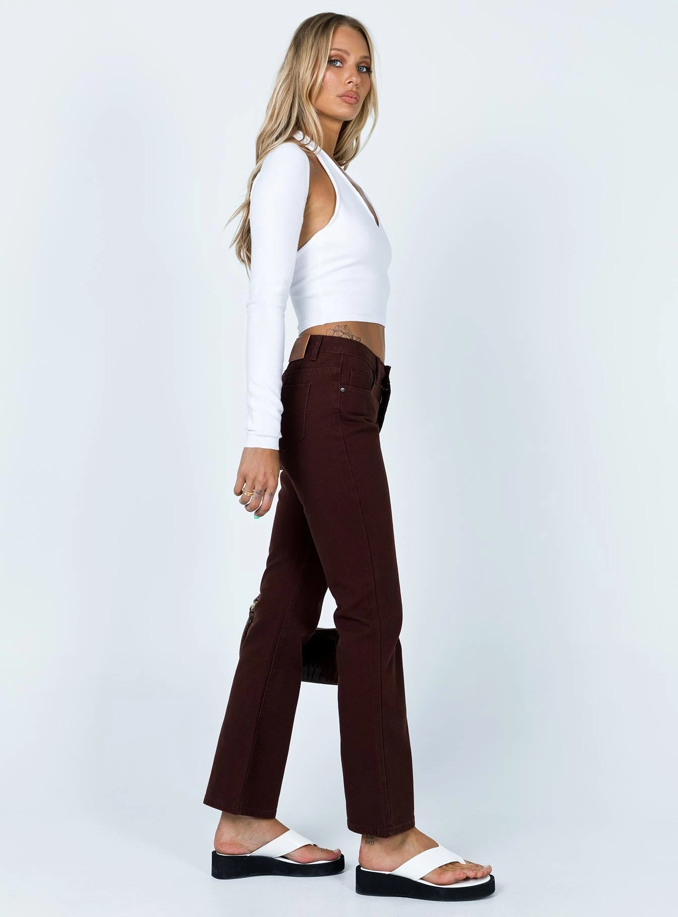 Princess Polly Dark Wash Flare Jeans Brown 6 Princess Polly Dark Wash Flare Jeans Brown - Image 4