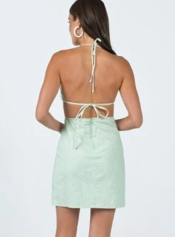 Princess Polly Edena Halter Mini Dress Green -Polly Store 4 modelinfo Casey us2 e1d59c67 5587 4b8e a10c 677af7c82819