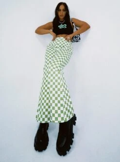 Princess Polly Jessica Checkboard Jeans Green -Polly Store JessicaCheckboardJeansGreen